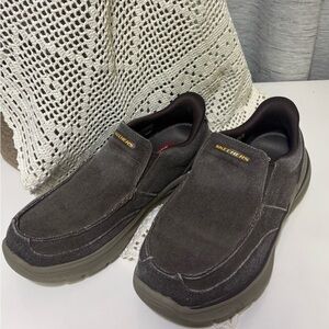 Skechers Men's Dark Brown Canvas Slip-In Loafers Shoes Size: 9.5